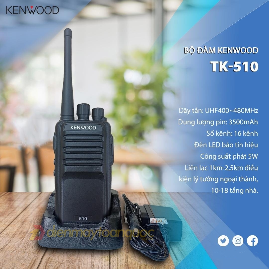 Bộ đàm Kenwood TK-510 - Khoảng cách liên lạc 3km, Pin 3500mAh, Sản xuất Singapore